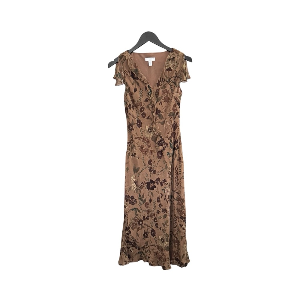Vintage Y2K Floral Silk Ruffle Midi Slip Dress Feminine Fairy Grunge Size 6P